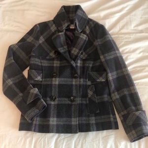 Purple and Grey plaid Peacoat